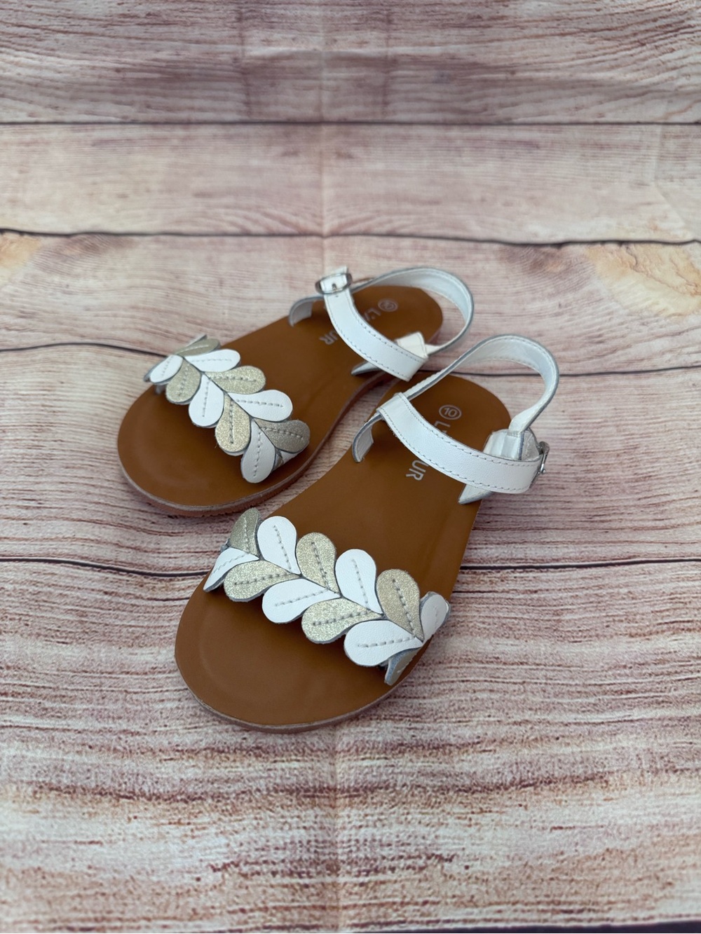 L'Amour White and Gold Leaf Sandals